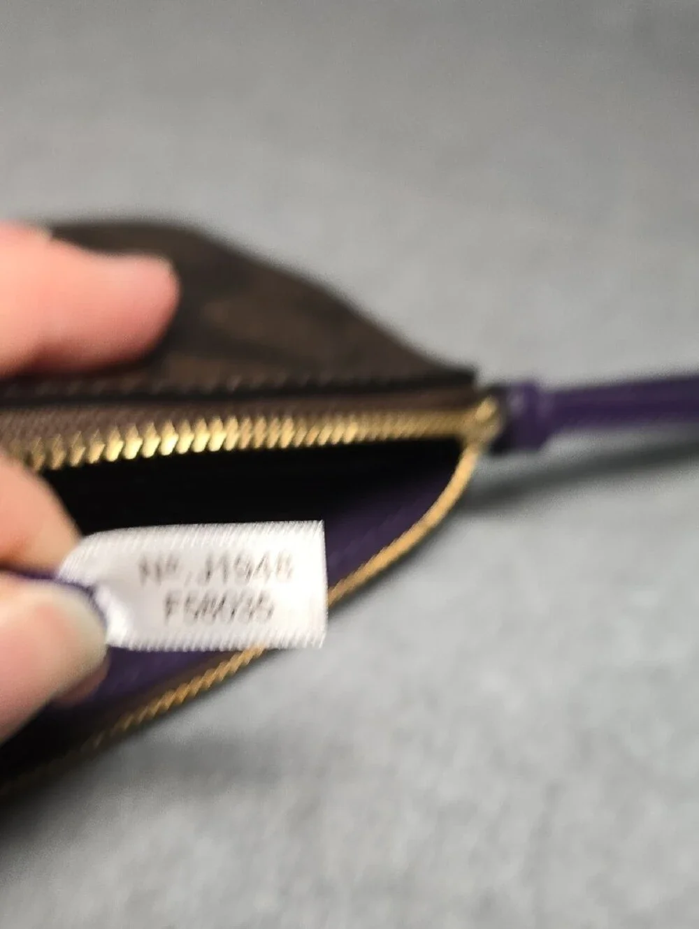 Coach Brown Signature Coated Canvas Wristlet with Purple Leather Center Stripe